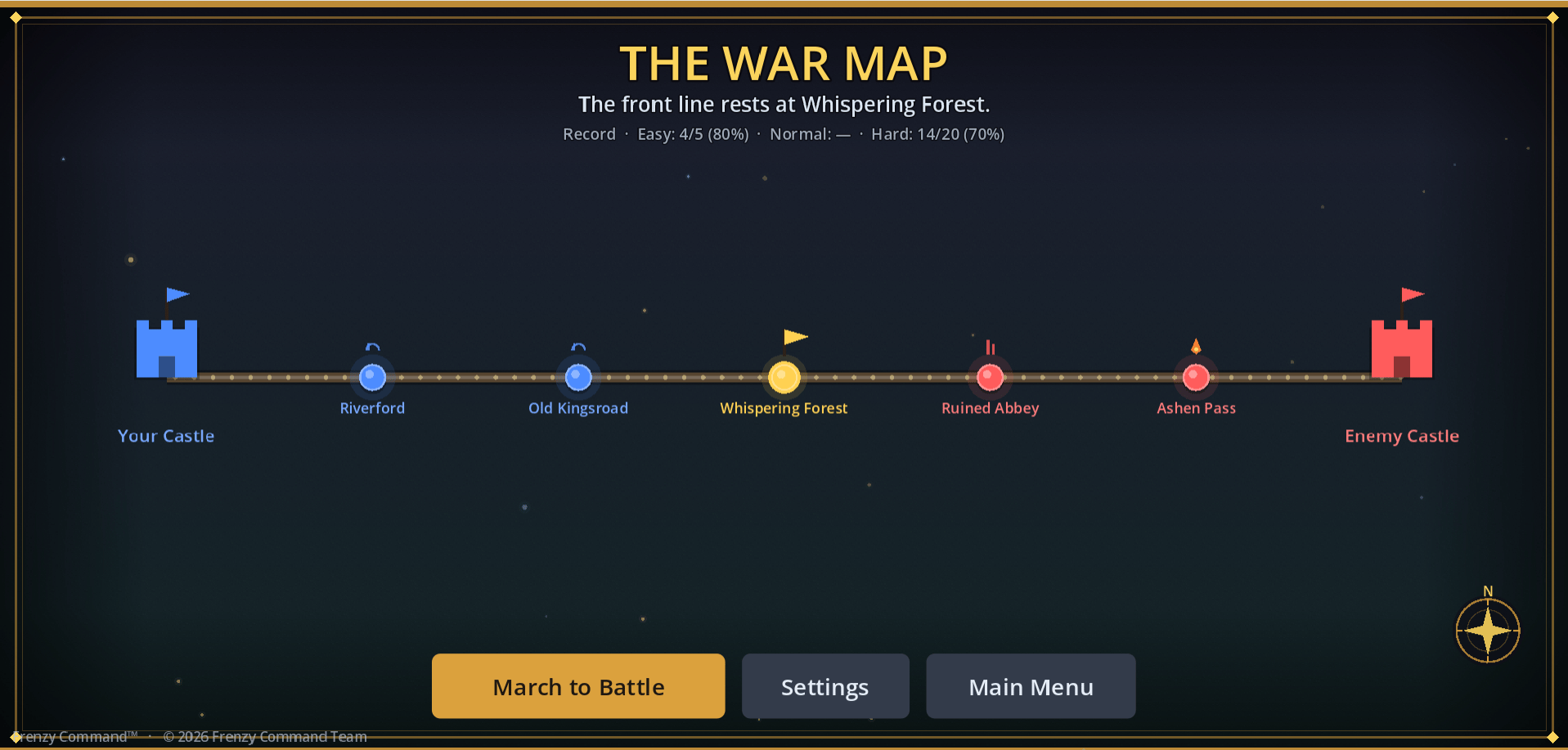 War map showing the front line between castles
