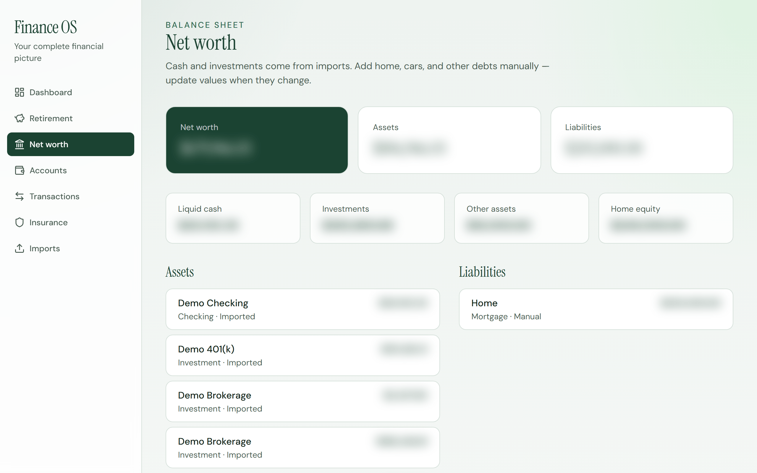 Net worth balance sheet view