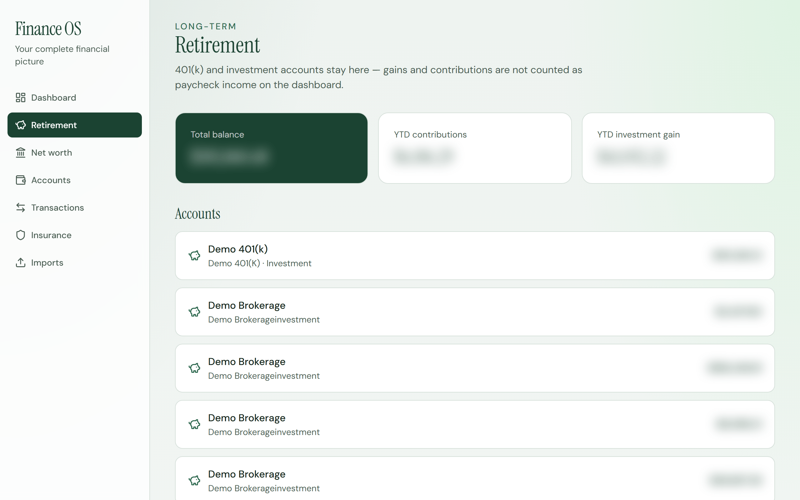 Retirement accounts summary